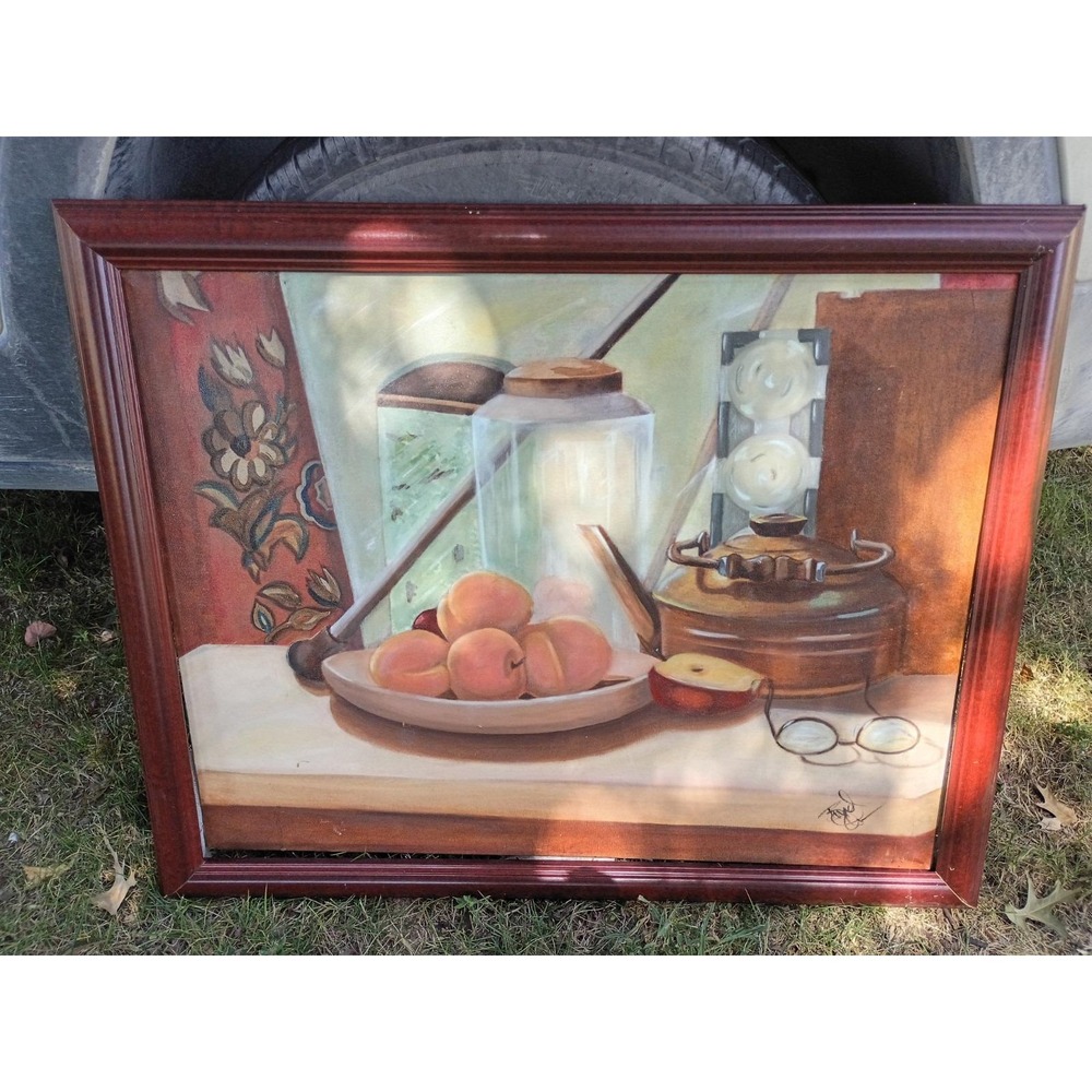 Brad Oliver Still Art Kettle Kitchen Oil Painting Framed 32"